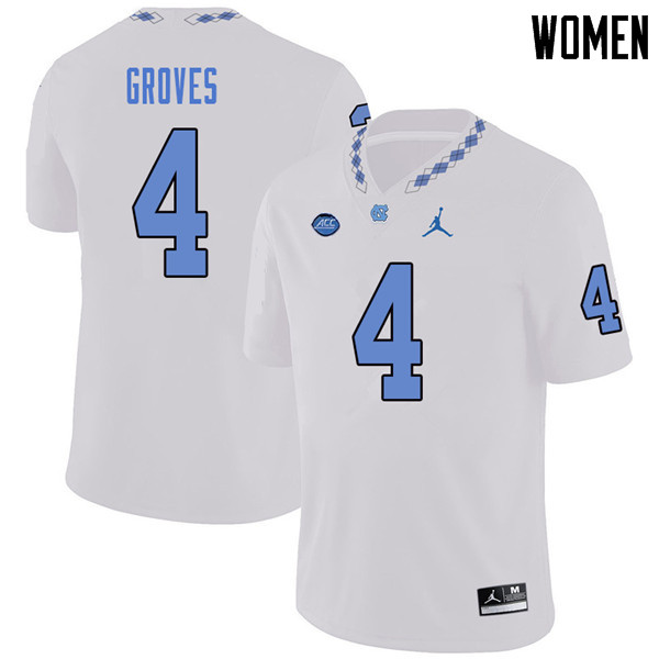 Jordan Brand Women #4 Rontavius Groves North Carolina Tar Heels College Football Jerseys Sale-White